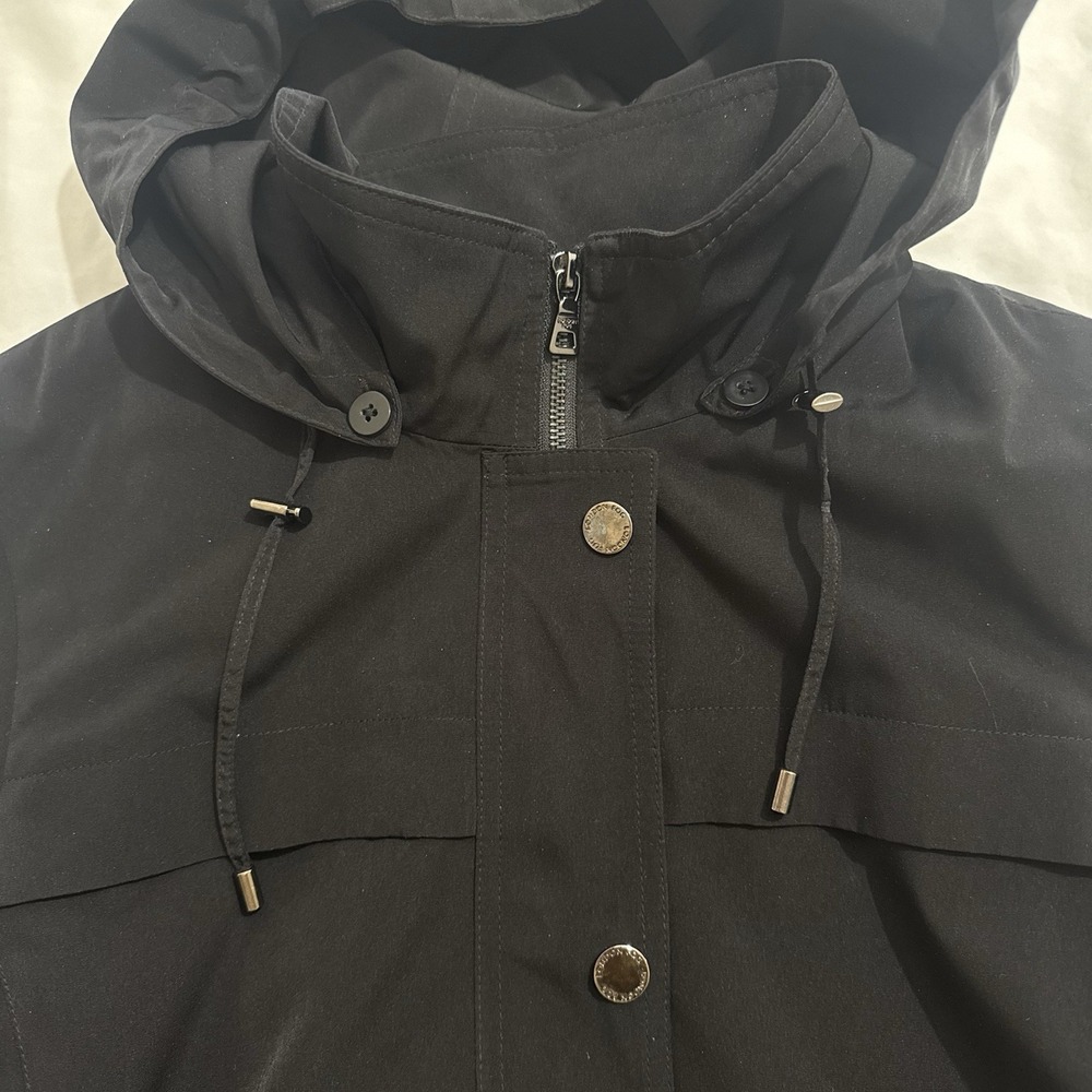 London Fog Women's Black Raincoat Hooded Trench Jacket Zip Snap Front M NWOT - Picture 4 of 11